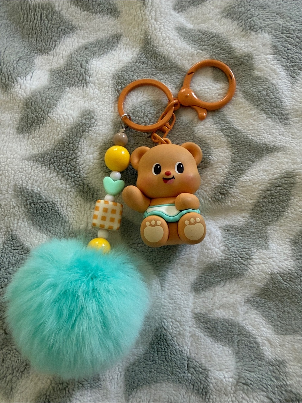 Butter Bear Keychain with Aqua Pom-Pom good condition